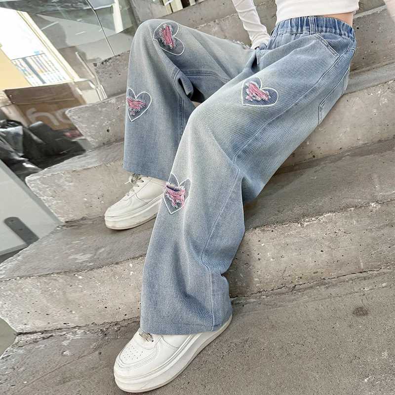 Girls love cut hole ripped jeans in spring and autumn new products fashionable and versatile medium and large childrens widT250326