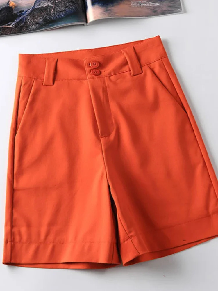 Womens Summer Shorts High Waisted Loose Solid Shorts for Women Casual Cotton Linen Fashion Orange Female Shorts 250320