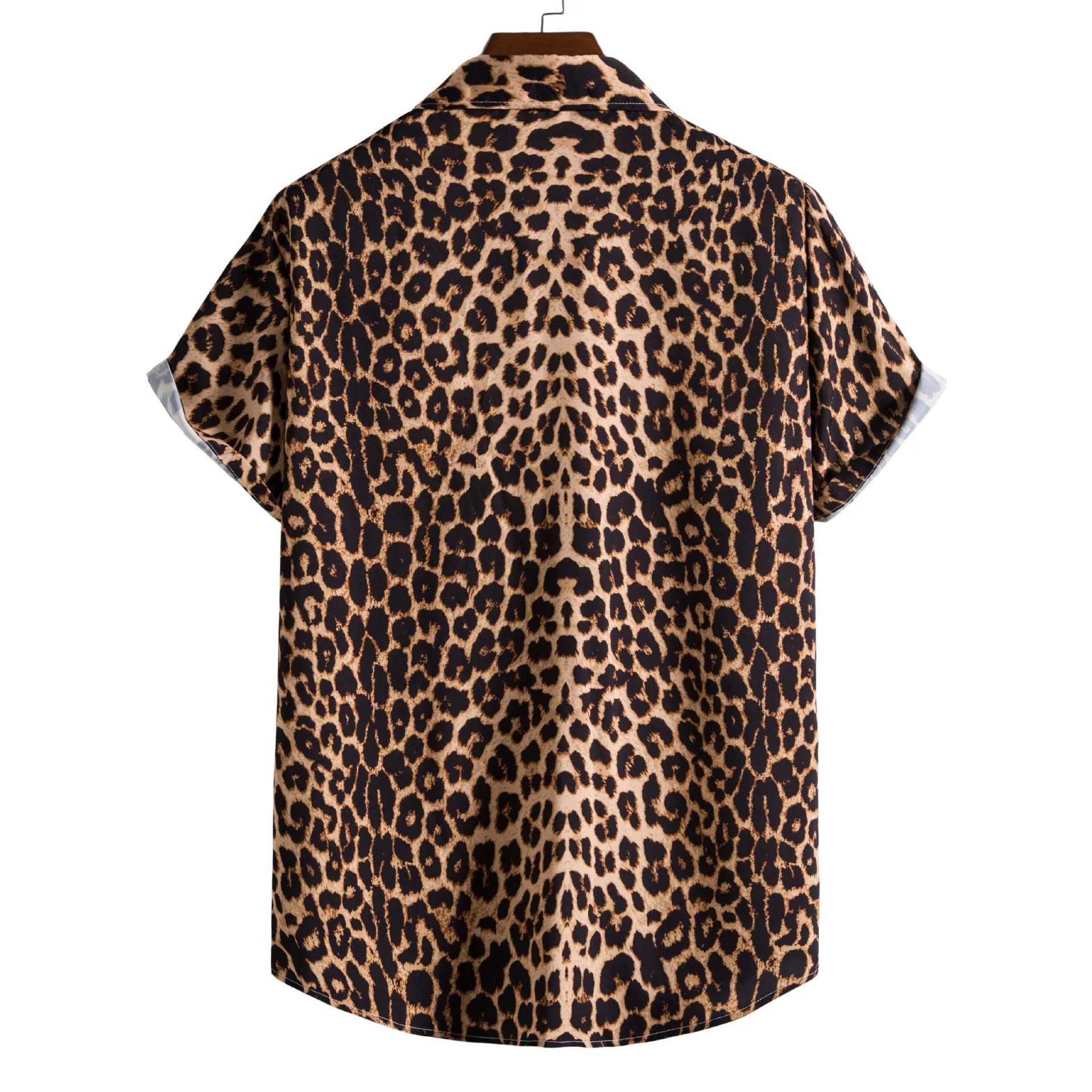 Leopard Hawaiian sexy floral mens Camisa Slim Fit short sleeved party beach casual mens shirt M250320