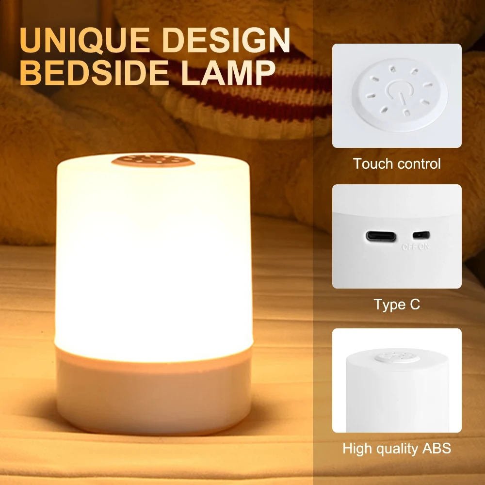 Touch Night Lamp 3 Modes Dimming Bedroom Bedside Lamp USB Charging Night Light Ambient Light Soft Light Table Lamp For Kids Gift 250319