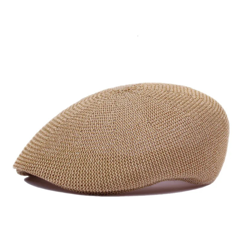 Summer Grass Weaving Breathable Mesh Hollow Berets Hat Men Women Casual sboy Caps Solid Unisex Retro Breather Painter Cap 250320