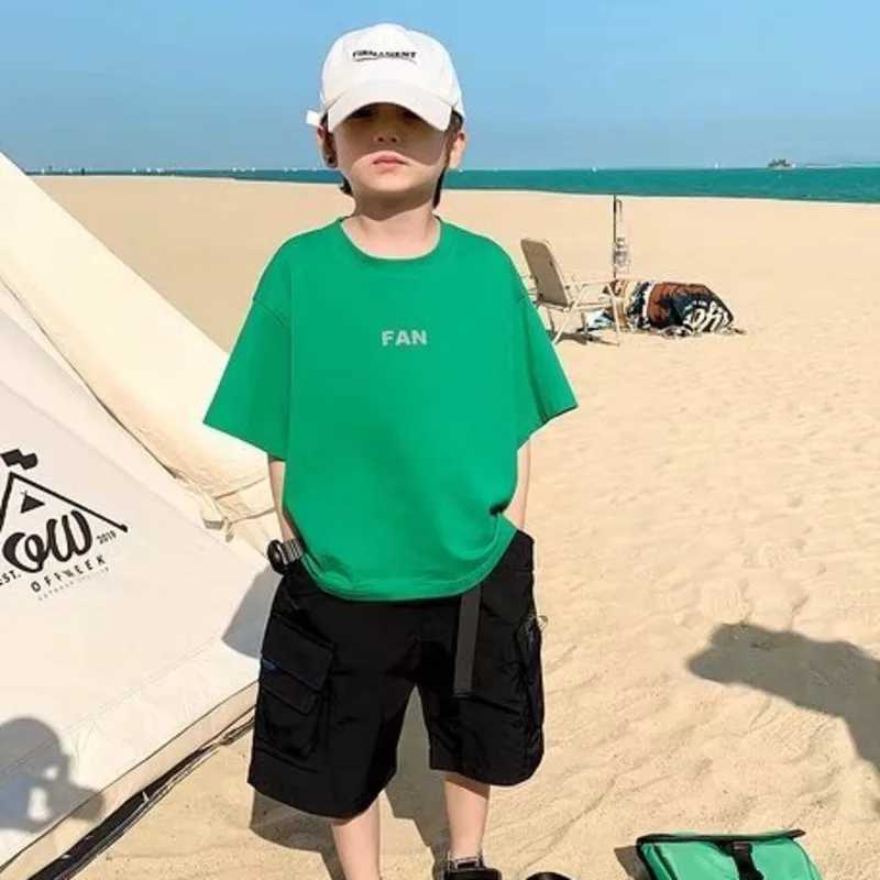 Boys and girls short sleeved bottom shirts for spring and summer middle-aged and elderly childrens T-shirts childrens clothingT250320