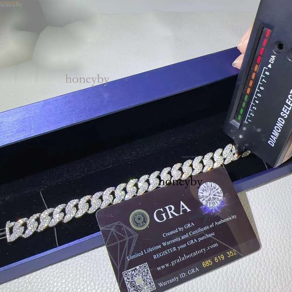 12mm Width Fashion Wholesale Price Sterg S Sier Iced Out Vvs Moissanite Dia Fine Hip Hop Jewelry Cuban k Chain Bracelet Men for Women