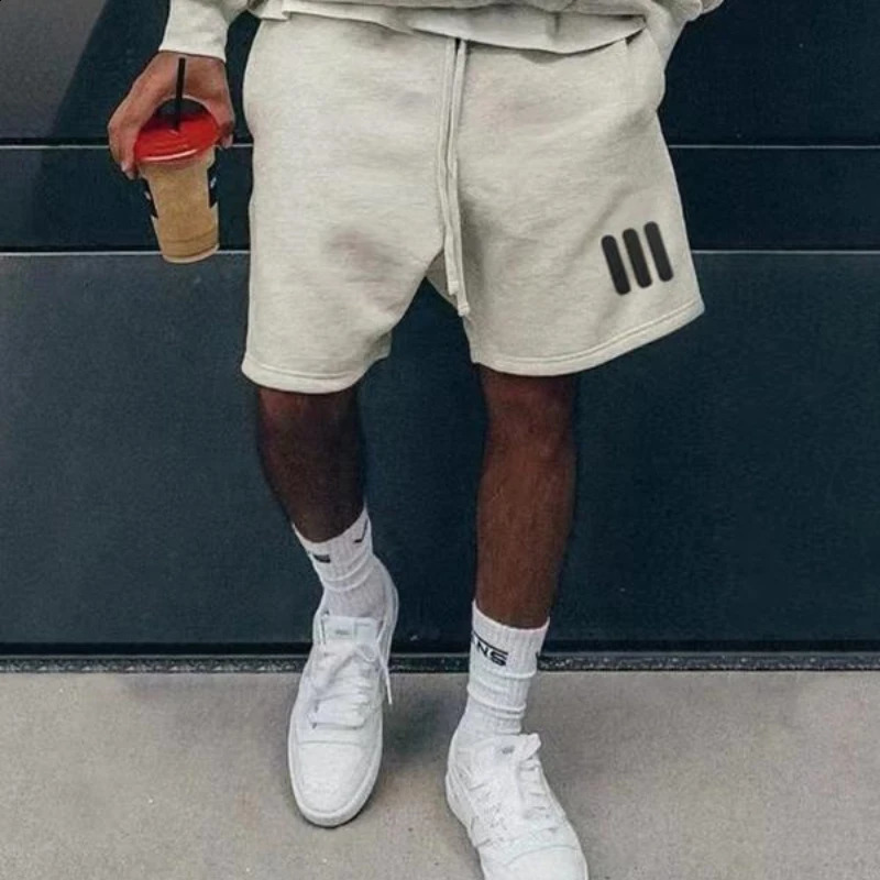 Mens pull rod tie waist short three bar shorts loose sports and casual cotton onefifth mens pants 250319