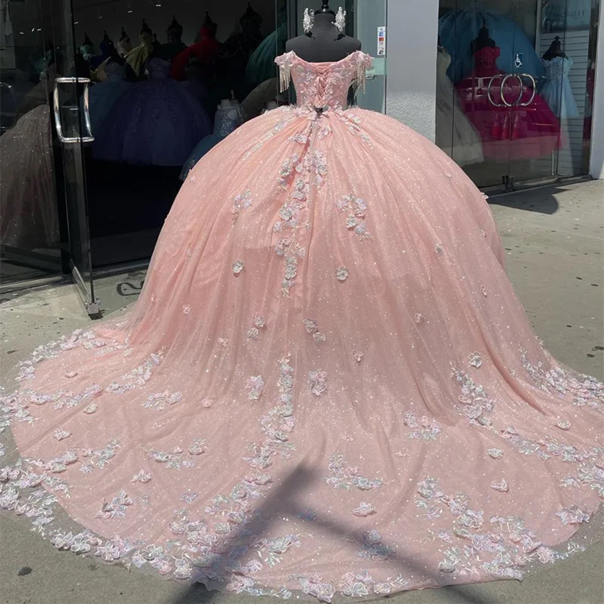2025 Mexican Pink Quinceanera Dresses with 3D Floral Beading Applique Vestidos XV Anos Sweet 16 robe de soiree