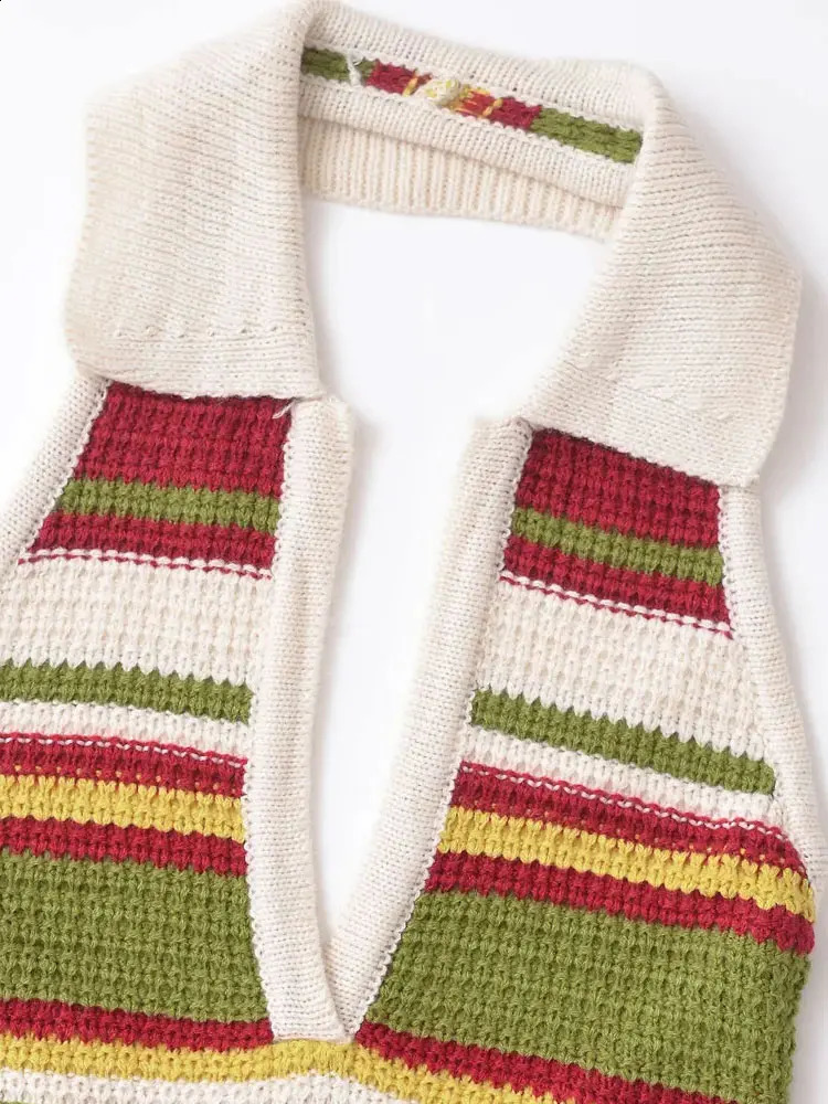 TRZA Womens Striped Crochet Knitted Mini Dress backless halter neckline womens dress sexy and fashionable 250317