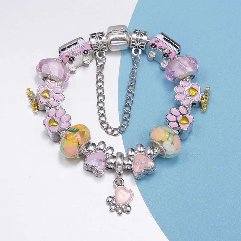 Silver Plated Dog Paw Beads Charm Bracelet Fits DIY Original Bracelets Bangles For Women Men Pulseras Jewelry Gift Wholesale