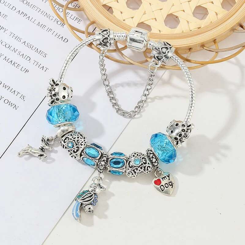 Enamel Bird Pendant Charm Bracelets With Blue Murano Crystal Beads Brand Bracelets For Women Jewelry Gift Pulsera