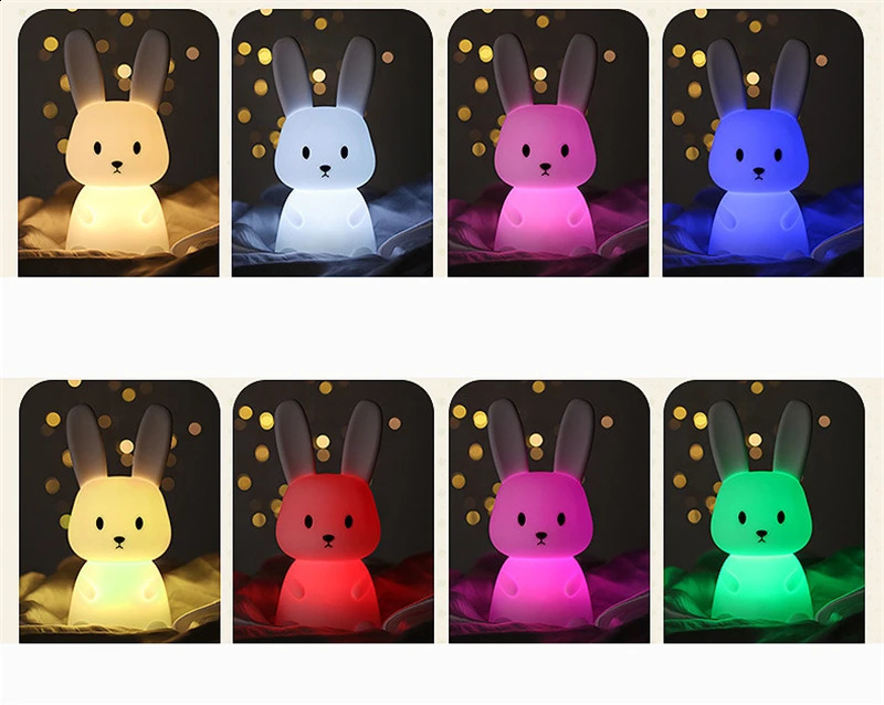 Cute Silicone Night Light Rabbit Whale Cat Touch Sensor USB Rechargeable Bedroom Bedside Lamp For Kids Baby Drop 250319