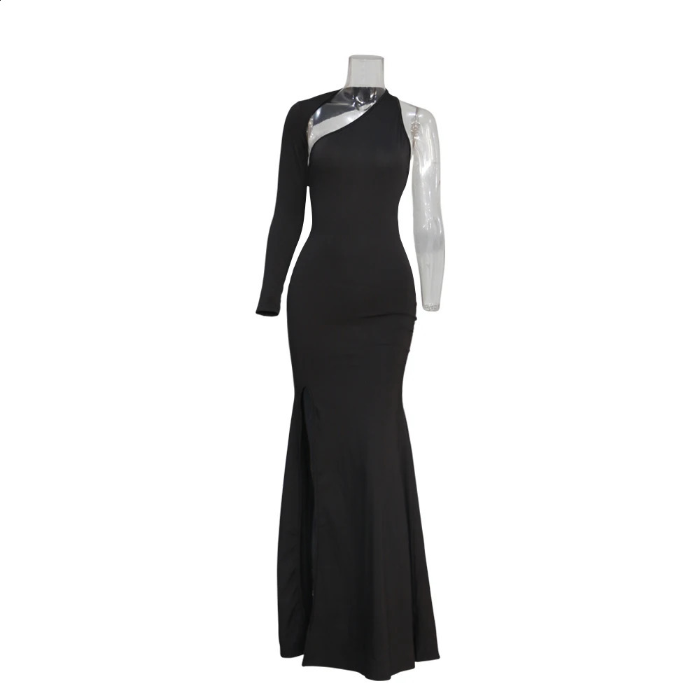 Spring Fall Longuette Long-sleeved Elastic Force Single Sleeve Slim Long Womens Dress 250314