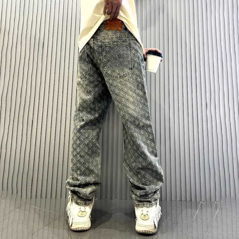American Ins Street clothing retro embroidery print Trouser fashion brand jacquard design mens Y2K wide leg hip-hop jeansT250319