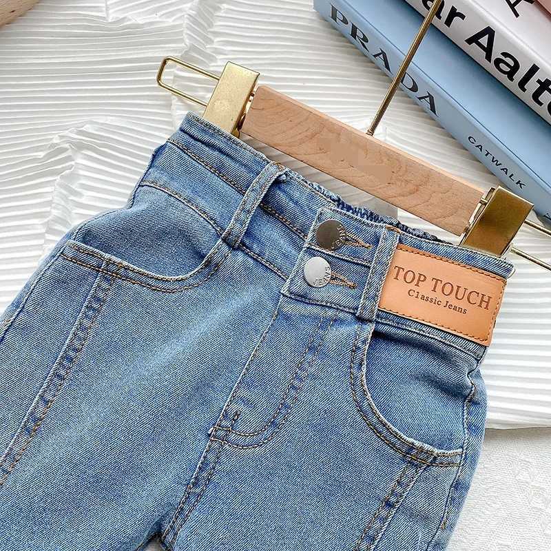 3-10 Year Old Girls Jeans 2024 New Childrens Fashion Korean Edition Denim Split Flare Pants Baby Solid Color Pants Casual PantsT2502320