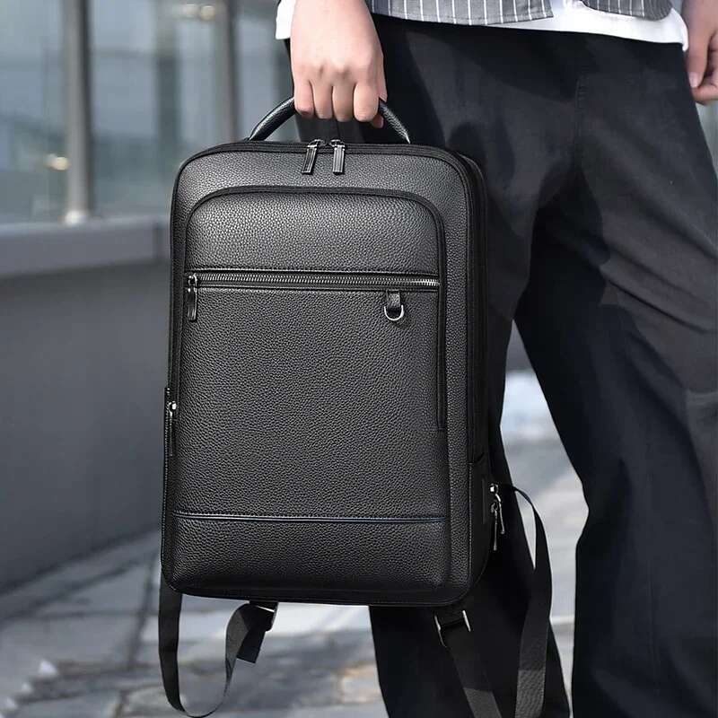 Executive Backpack Men PU Leather Satchel USB Charging Briefcase Travel Laptop Office Business Shoulder Back Pack Male