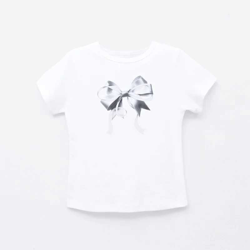 2024 Summer New Short sleeved T-shirt Bow Classic Cute Girl Clothing Graphic T-shirtT250320