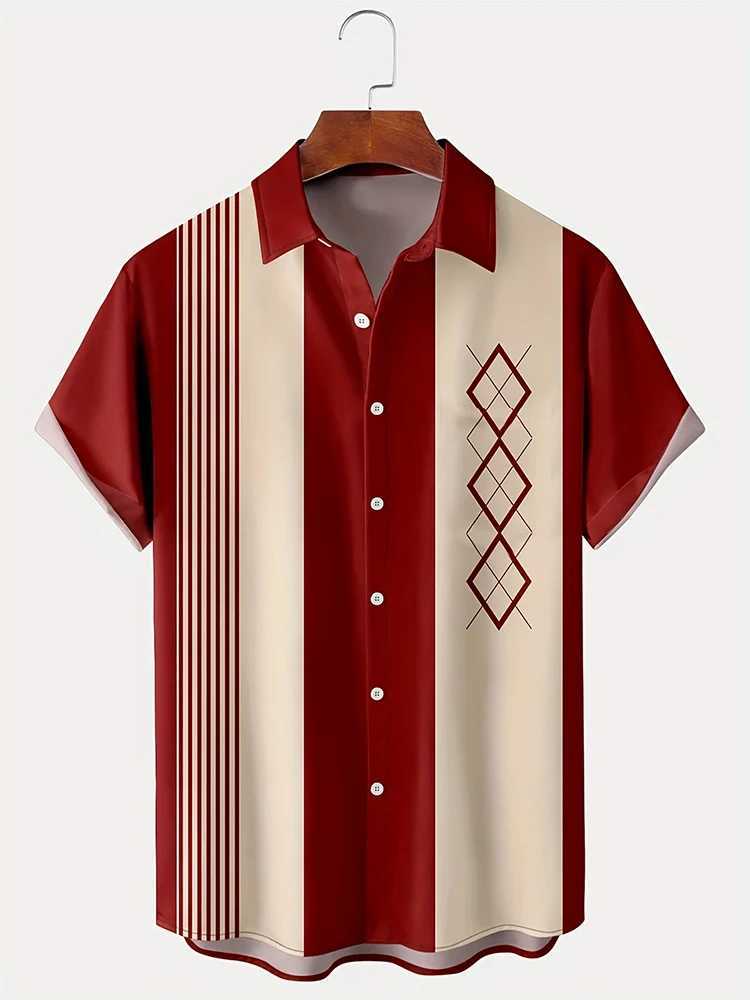 New Summer Outdoor Casual Mens Short Sleeves Striped Printed Mens Shirts Street Daily Fashion Mens Short Sleeves M250320