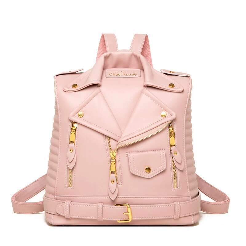 Personality Unisex Collar Female Waterproof Large Capacity Anti-Theft Special Design Bag Cool Girl PU Leather Jacket Backpack