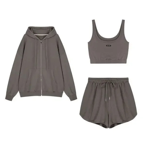 Plus Size Spring Summer Fashionable Casual Age-Reducing Fitness Running Sweatshirt Shorts Three-Piece Set Womens Sporty... 250320
