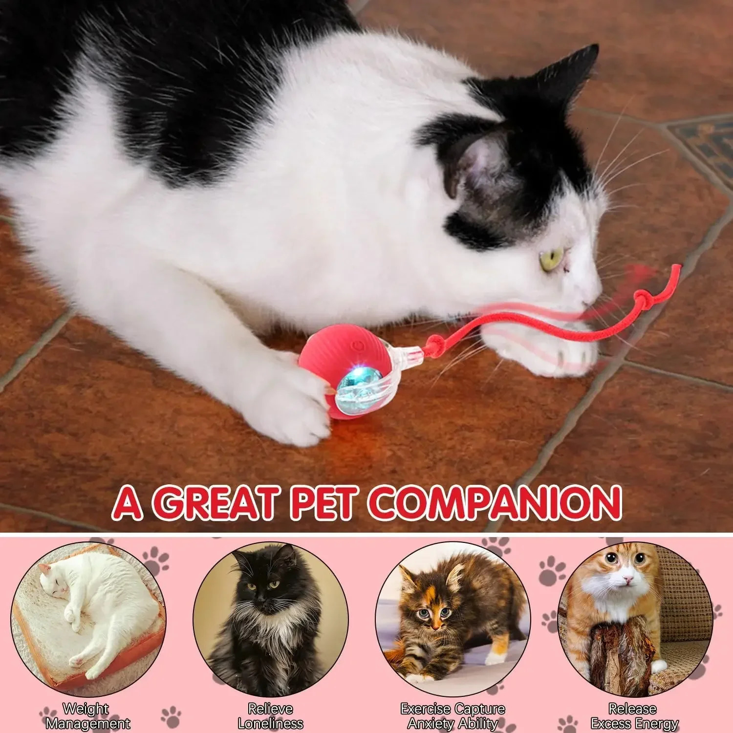 Cat Interactive Ball Toy Automatic Electric Rolling Tail Rechargeable Intelligent Pet Training 250320