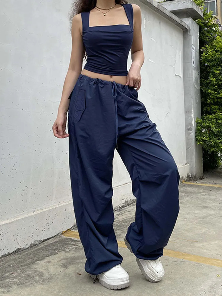 Fold Tanks for Women Solid Elegant Slim Sexy Harajuku Minimalist High Street Y2k Clothing Crop Top n 250319