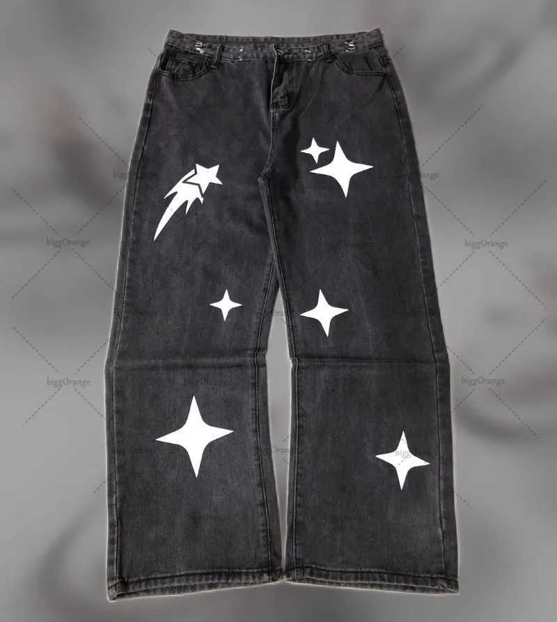 Street Fashion Clothing Personalized Meteor Pattern Fashionable Versatile Jeans Men Retro Harajuku Casual Loose Trousers WomenT250319