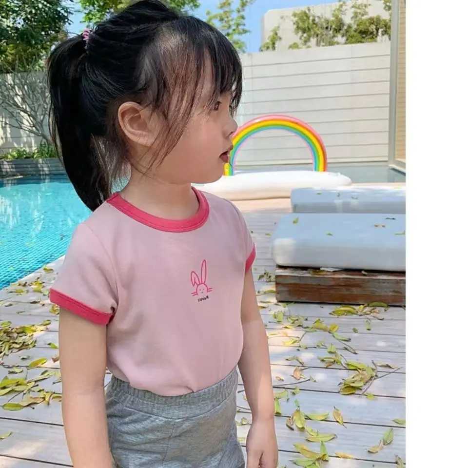 Candy colored short sleeved T-shirt for girls retro fashion cartoon ice silk short sleeved for children aged 3-8 summer topT250320