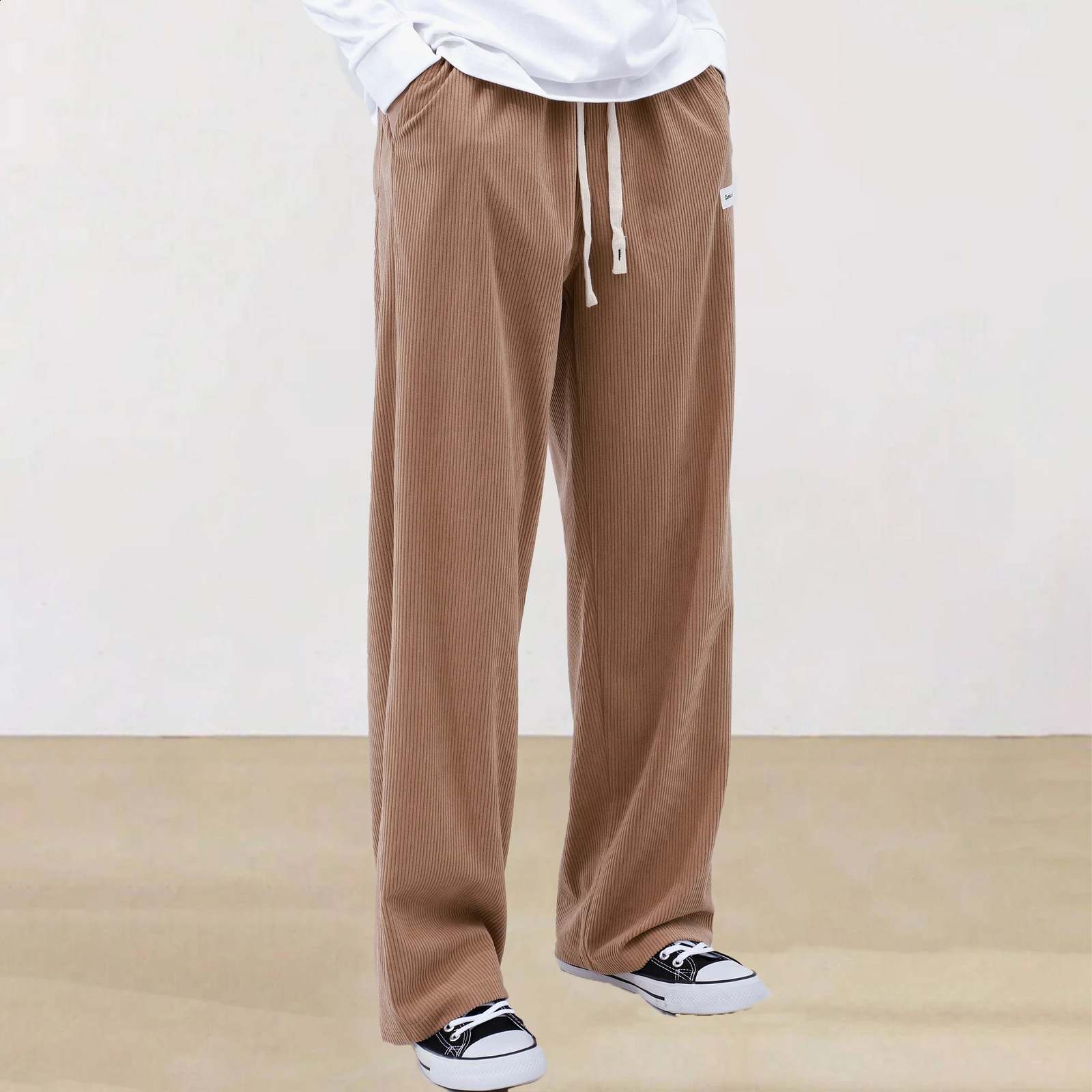 Summer solid color laceup sweatpants corduroy simple pants mens fall and winter casual 250317