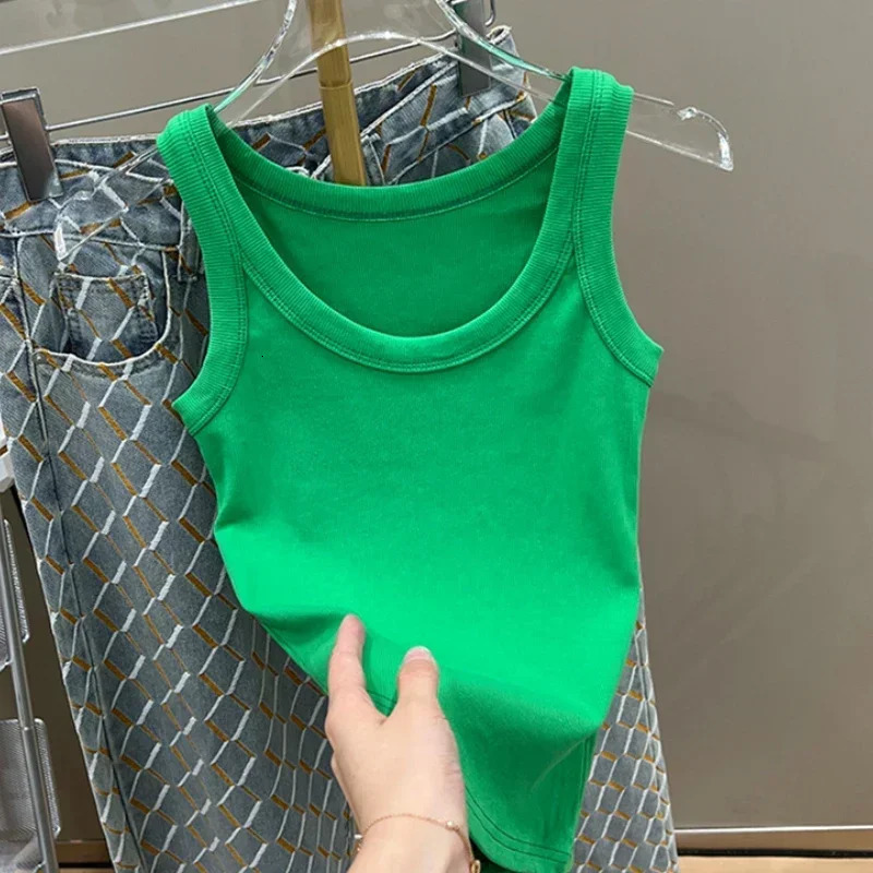 Solid Color Basic Ribbed Knited Tank Top Women 2025 Summer Vintage Sleeveless Camis 90s Cool s Streetwear Green Soft Tees 250320