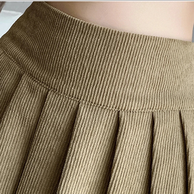 Autumn Winter Retro Womens Corduroy Pleated Skirt High Waist Casual Vintage School Short Saias Femme 250320