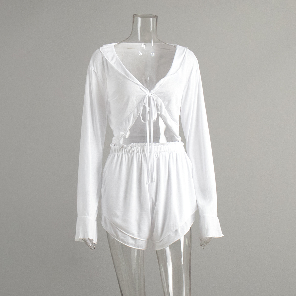 Lace up cardigan shorts set 2025 summer new knitted pajama comfortable home wear for women