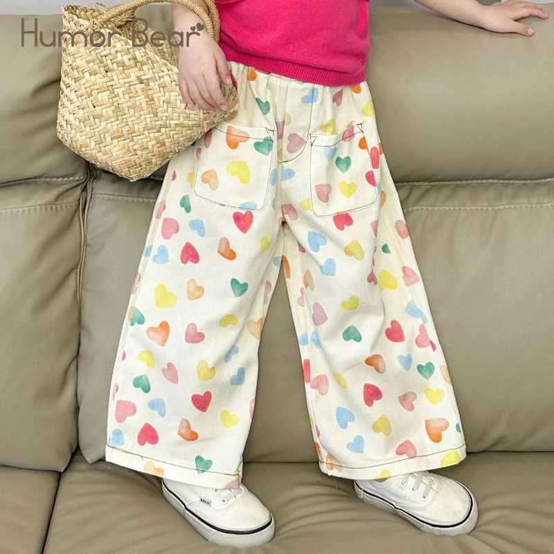 Interesting bear girl clothing childrens clothing childrens casual pants love printed style straight leg loose pants girls pantsT250326