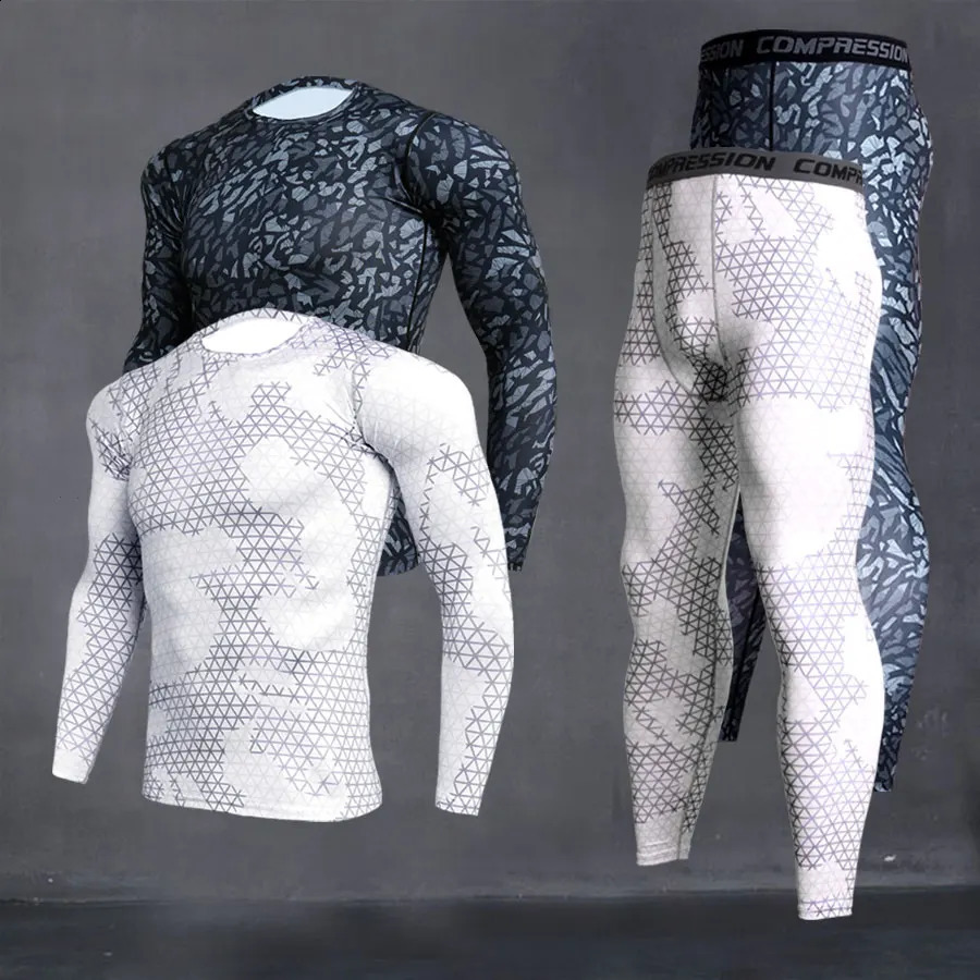 SIZE S-4XL 2pcs / Sets Men Compression Running Jogging Tights Suits Clothes Sport Long T-shirt Pants Gym Fitness Workout Clothes 250319