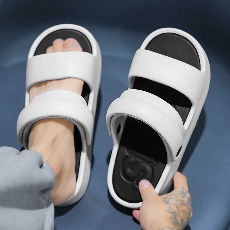 Mens casual cotton breathable soft beach sandals flip up shoes outdoor walking shoes non slip silent shoelaces Y250320