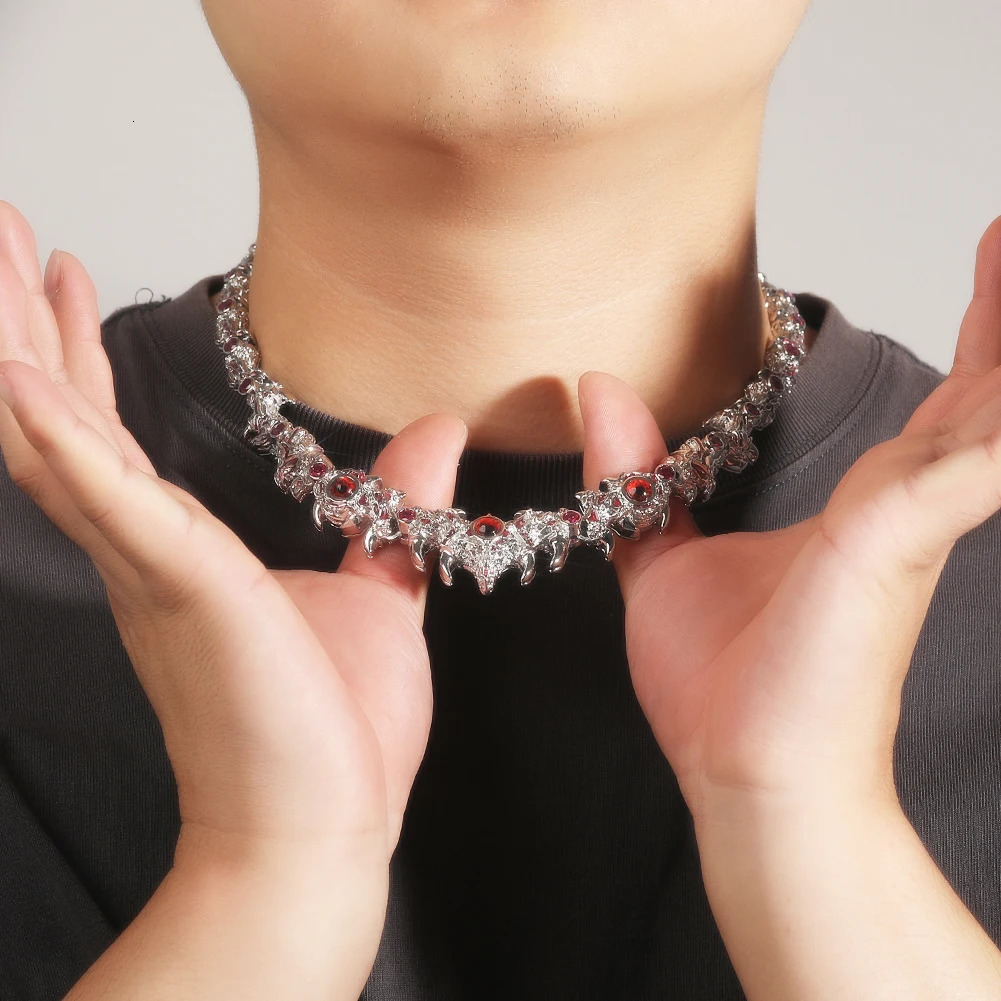 UWIN Iced Out Silver Color Red Eyes Chain Necklaces for Women Men Thrilled Claws Cubic Zirconia Hip Hop Jewelry for Gift 250318