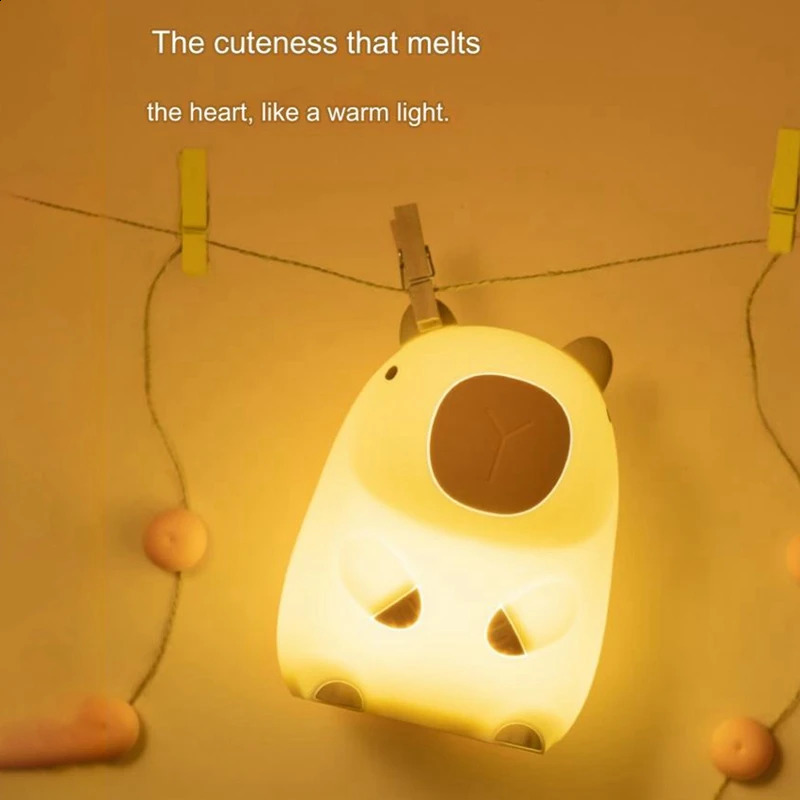 Cute Cartoon Capybara Silicone Night Light Battery Dimming Sleep Night Lamp for Childrens Room Decor 250319