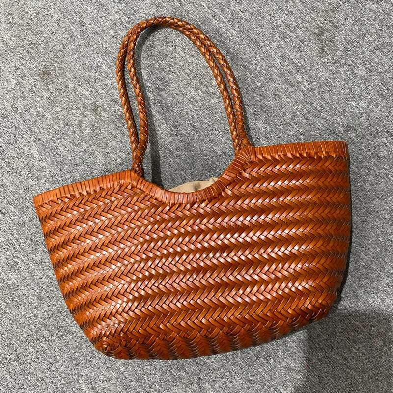 Genuine Leather Cowhide Tote Composite Bags For Women Designer Handbag Purses 2024 New In Casual Weave Underarm Shoulder