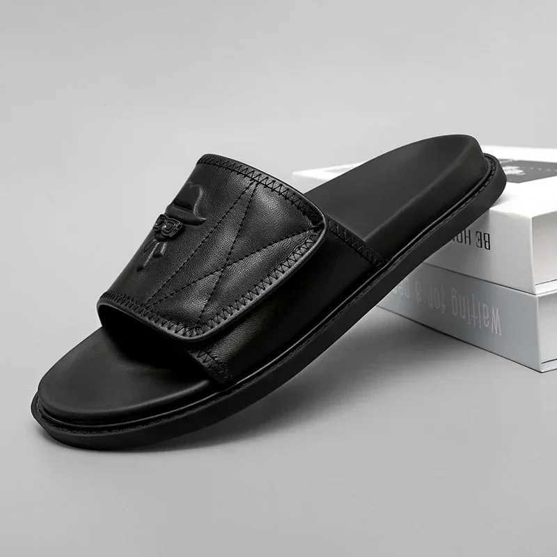New genuine leather mens summer shoes sliding outdoor casual shoes indoor sliding N sliding beach shoes mocasin Y250320