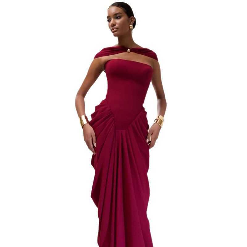 Splicing mid length dress for women, slim fit and slimming, summer backless dress, long skirt 250315