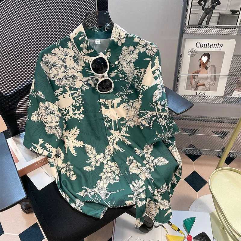 Mens Street Fashion Summer Daily Shirt Hawaiian Cartoon Print Casual Loose Shirts Short Sleeve Beach Loose Tops M250319