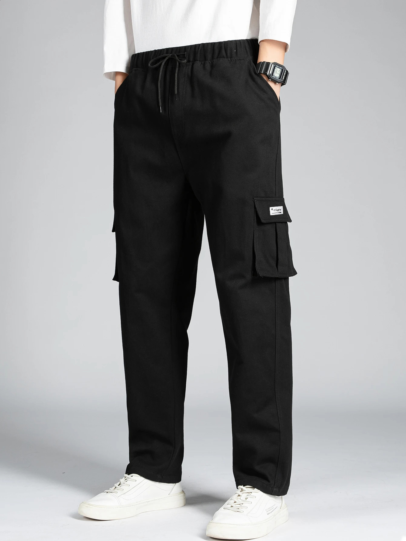 Casual pants mens fashionable loose straight wide leg streetwear hiphop pocket cargo Trousers 250319