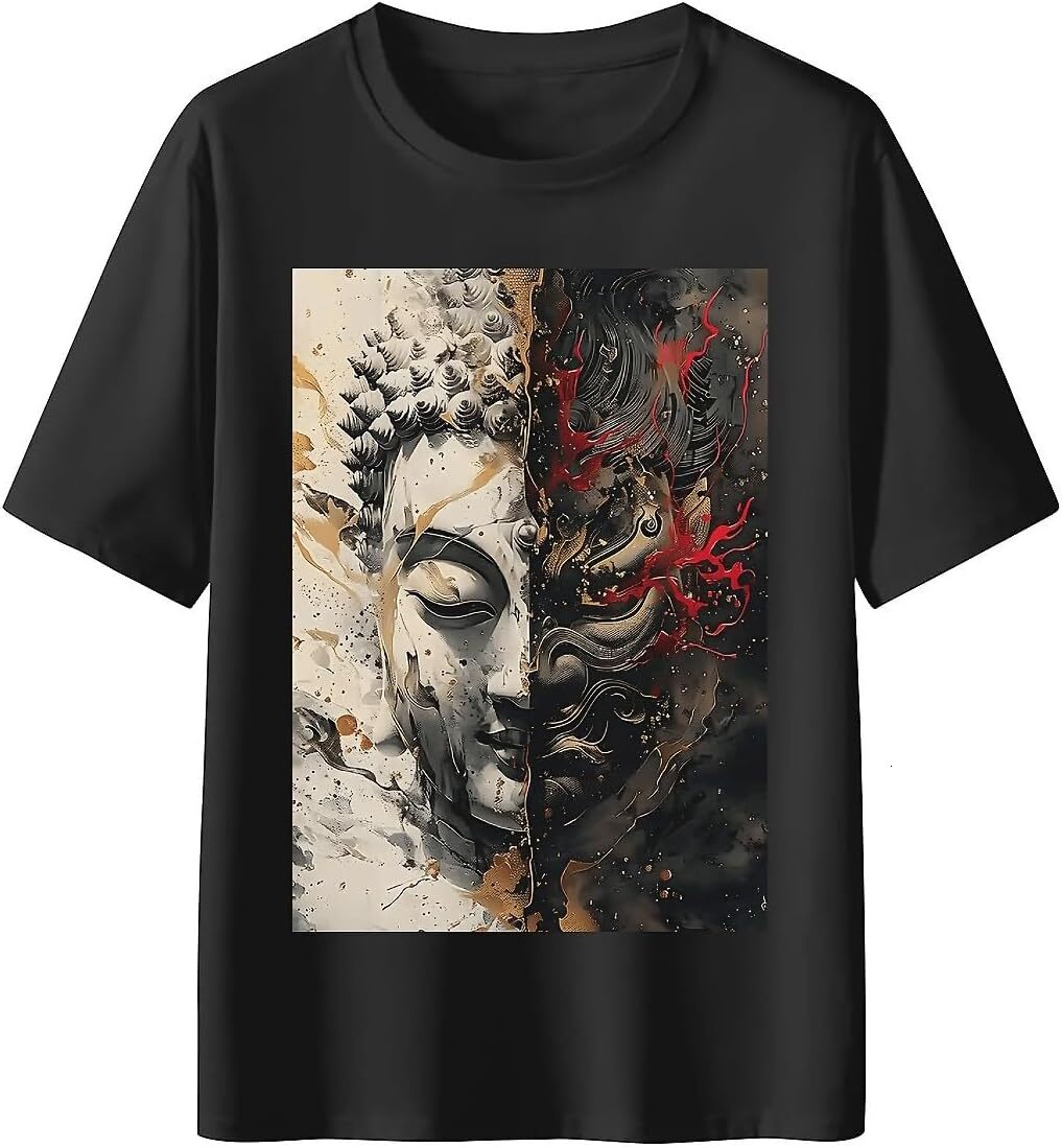 T shirt for Mens Mens Novelty T-Shirts Graphic 2D Print Summer Short Sleeve Buddha Evil Shirts Tshirt Graphic Tee Casual Tops Clothes Short sleeve