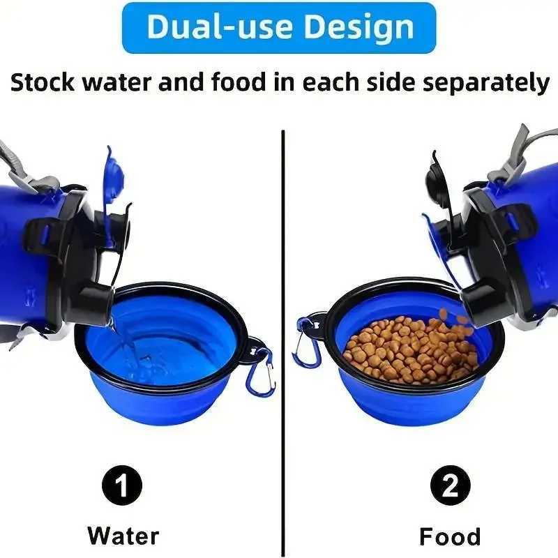 Pet Feeding Kit Portable 2-in-1 Pet Water Bottle with Food Container 2 Foldable Feeding Bowl for Dogs Outdoor Walk D0018A Y250319