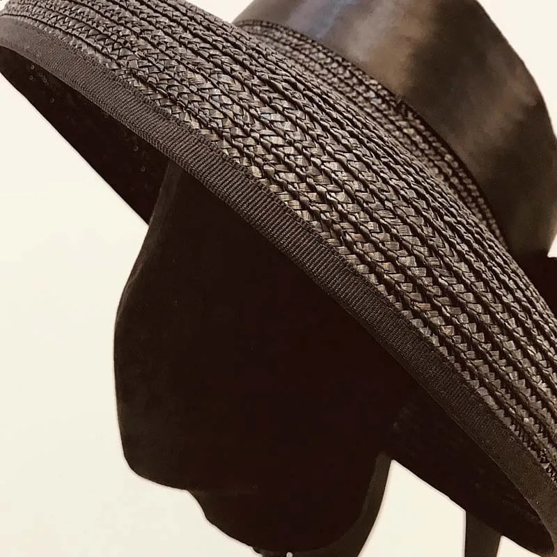 Elegant UPF50 Floppy sun hats for women Wide Brim Braid Straw Cap Summer Beach Hat with Long Ribbon Bow TravelDerby Sun Hat Cap 250320