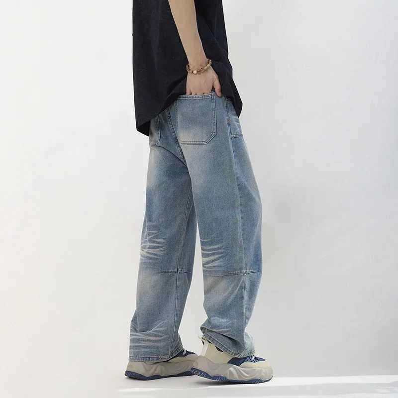 Mens Baggy Jeans Y2K Four Seasons Comfortable Soft Vintage Casual High Street Fashion Straight Denim Pants Streetwear BlueT250319