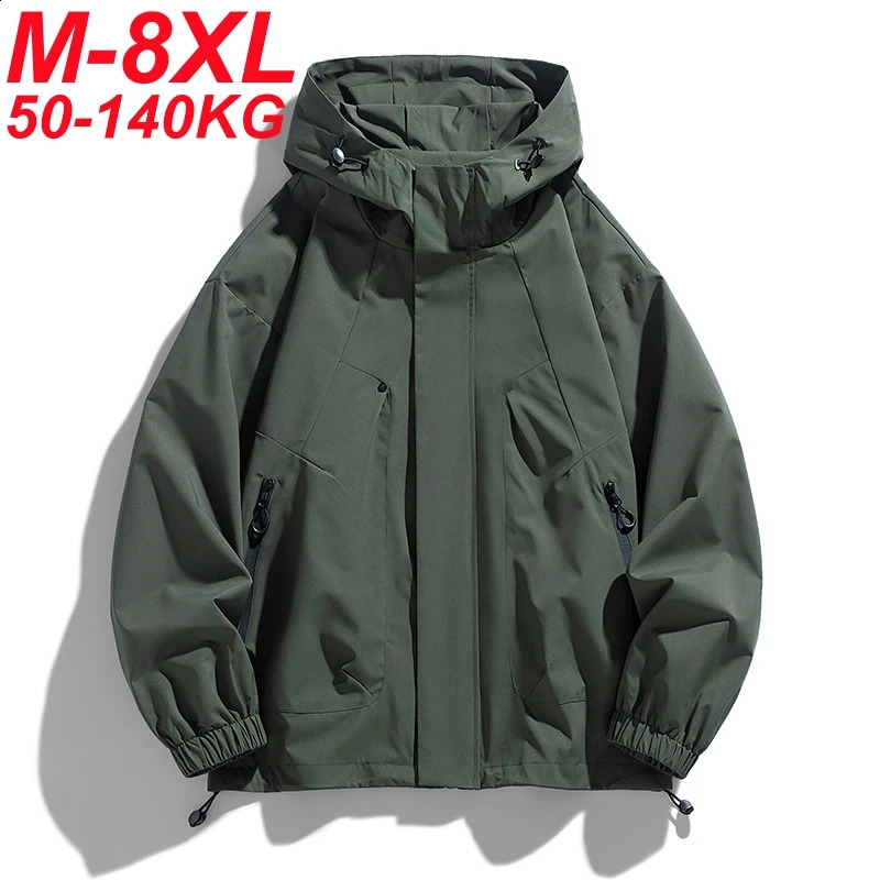 Mens Jacket Hooded Windbreaker Trench Coats Oversize 6XL 7XL 8XL Plus Size Waterproof Black Bomber Camping Loose Thin Softshell 250317