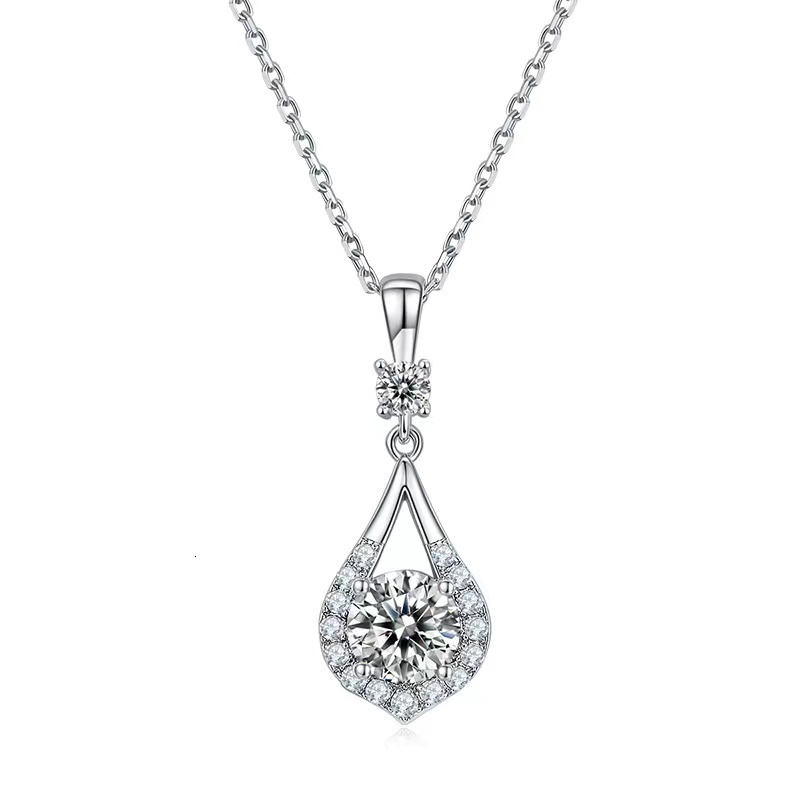 Trendy White Gold Plated Silver 925 1ct D Color VVS1 Moissanite Necklace Drop Earrings Jewelry Sets for Women Anniversary Gift