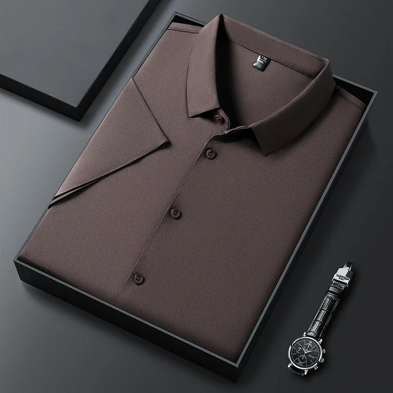 Mens Business Casual Solid Color Short Sleeved Shirt for Summer Fashion No Ironing Comfortable and Versatile Top 250320