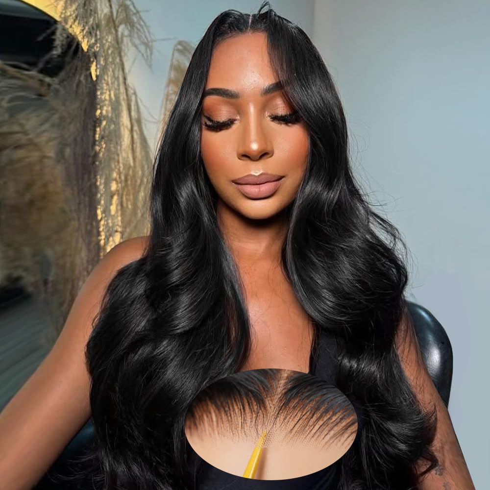 Glueless Wigs Human Hair Pre Plucked Pre Cut 5X5 Wear and Go Black Body Wave HD Lace Front Wig Bleached Knots Pre Everything Ready to Wear Glueless Cl
