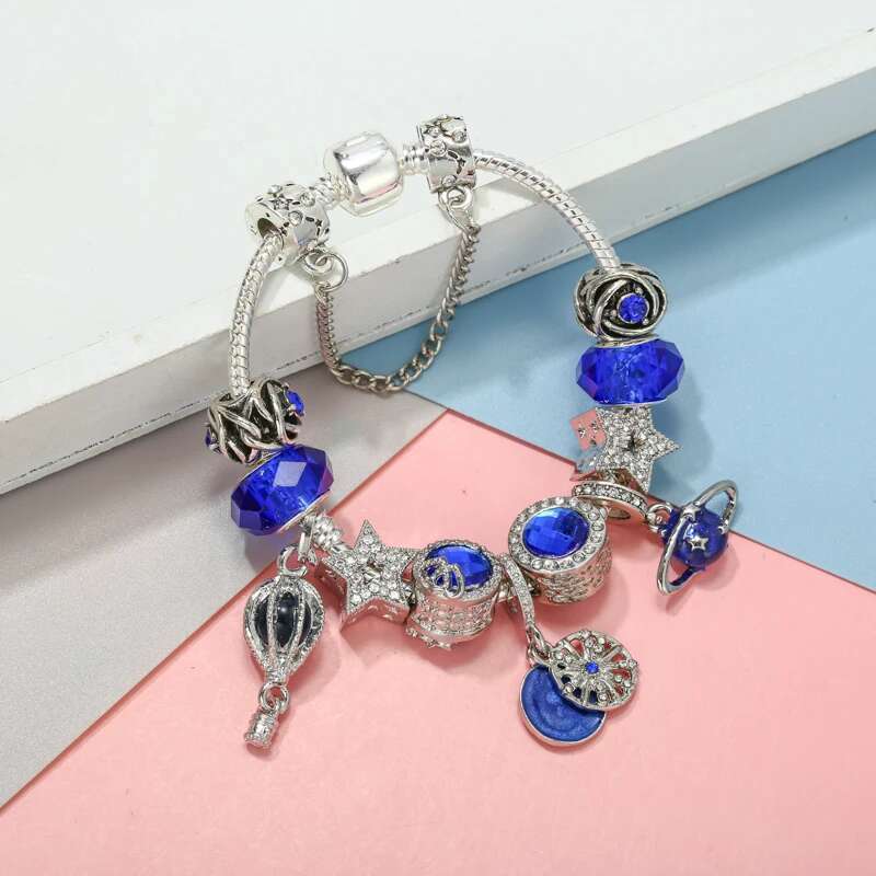 Crystal Star Charm Bracelet With Classics Star Moon Beads Bracelets Bangles For Women Men Girlfriend DIY Jewelry Gift