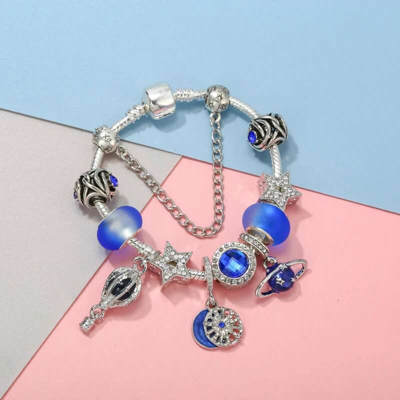 New Arrival Snake Chain Charm Bracelet For Women With Blue Star DIY Charms Beads Pendants High-Quality Jewelry Dropshipping
