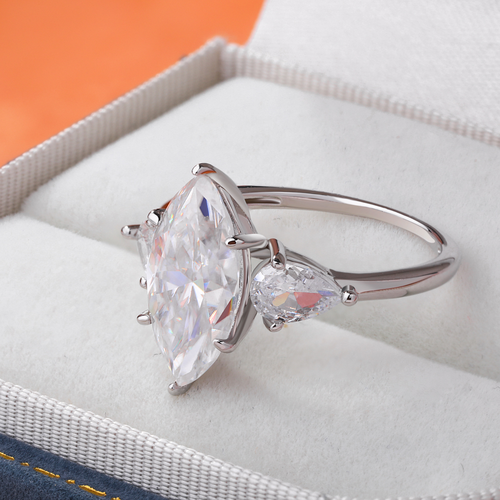 FEOBUR 3Carat Marquise Cut Moissanite Ring for Women 925 Sterling Silver Lab Grown Diamond Rings Engagement Wedding Band Jewelry